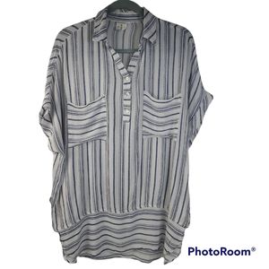 By Together Blue & White Striped 1/4 Button Short Sleeve Blouse Women's Medium